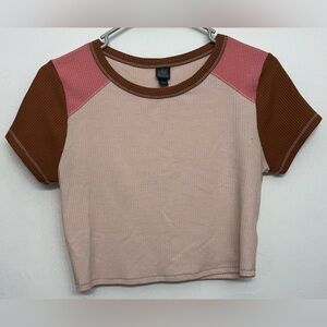 Wild Fable Rose Colorblock Crop Ribbed Short Sleeve Tee Womans Size Small NWOT